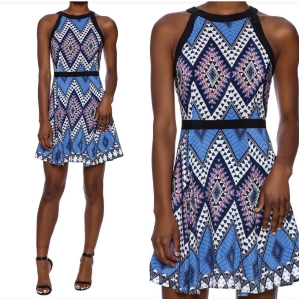 Yummi Kim Night Out Halter Fit and Flare Silk Mini Dress Size XS